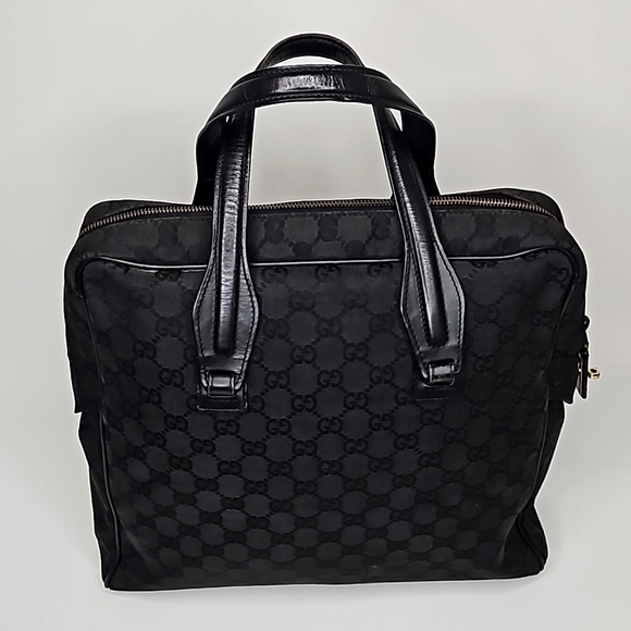Authentic Gucci Monogram Handbag Tote Black on Black - Picture 5 of 16